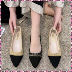 送料無料 スエードパンプス 韓国ツイード風パンプス ポインテッドトゥパンプス ローヒール 痛くないぺたんこパンプス 歩きやすい 走れる配色パンプス 脱げない プチプラ婦人靴 美脚シューズ異素材 お洒落パンプス大人 通勤通学疲れない靴