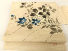 帯8897 ○人間国宝 芹沢銈介の一番弟子 下平清人 型絵染夏帯 名古屋帯 