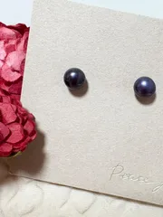 小ぶり【S925ポスト】淡水パールピアス 6mm〜7mm シルバー 金属アレルギー対応 ナチュラル 上品 小粒 真珠　ブラック　つけっぱなし