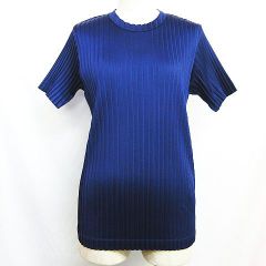 COMME des GARCONS コムコム プリーツ カットソー 半袖 Tシャツ RS-T006 紺色 ネイビー Lサイズ 日本製 レディース D187L