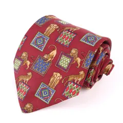 サルヴァトーレフェラガモ ブランドネクタイ 動物柄 スクエア柄 シルク イタリア製 メンズ レッド Salvatore Ferragamo 【中古】