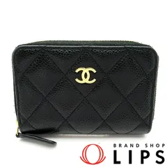 シャネル クラシックジップ コインパース AP0216 キャビアスキン レディース ブラック 【中古】