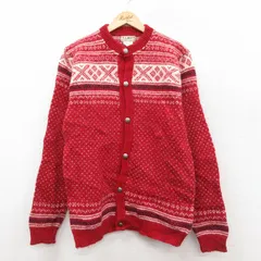 M/古着 エルエルビーン LLBEAN 長袖 ニット カーディガン メンズ 80s ウール 赤他 レッド spe 25sep30 中古 トップス