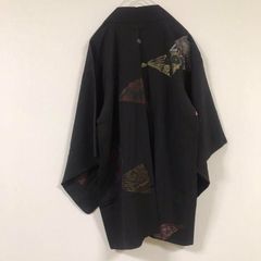 Used＊扇子柄黒羽織 着物 和コーデ