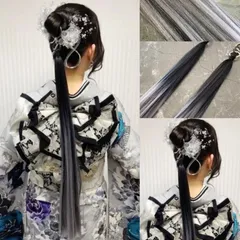 黒シルバーグレー 黒ミックス グラデーション ポニーテールリング 成人式 袴 卒業式 浴衣