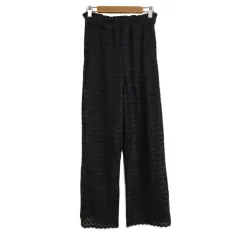 ビス ViS パンツ ワイド ロング 総レース ウエストゴム イージー ハイウエスト F グレー 茶 ブラウン