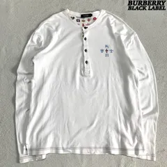 BURBERRY BLACK LABEL ヘンリーネックTシャツ ロングスリーブTシャツ 長袖カットソー ロンT ロゴプリント モノグラム サイズ3 ホワイト 白 バーバリーブラックレーベル