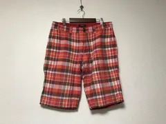 本物バーバリーブラックレーベルBURBERRY BLACK LABELコットン麻リネンチェック柄ショートハーフパンツメンズサーフアメカジミリタリーストリートスケーターワークビジネススーツモードゴルフバイカードレス赤レッド76S