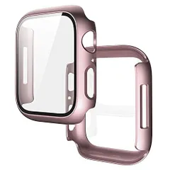 【数量限定】Watch Series Apple 9/8/7用 ケース ガラスフィルム ケース カバー 全面保護 液晶保護カバー アップルウォッチ シリーズ7 45mm用 ハードケース 保護ケース フィルム一体 装着簡単[45mm(ローズゴールド)]