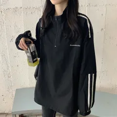 ☆ ブラック ☆ Lサイズ ☆ ハーフジップ トップス シンプル ハーフジップ 長袖 レディース スウェット トレーナー ジップアップ トップス プルオーバー オーバーサイス チャック 春 秋冬 暖かい カジュアル ゆったり かわいい