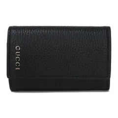 GUCCI グッチ ロゴ キーホルダー 現行 6連 キーリング スナップボタン テクスチャード カーフ 美品 メタルロゴ ブラック キーケース ‎771156 AABXM 1000