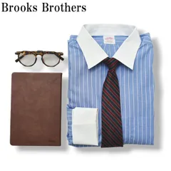 ブルックスブラザーズ Brooks Brothers TRADITIONAL FIT NON-IRON 長袖 ダブルカフス クレリックシャツ ストライプ柄 レギュラーカラー 16.5-32 サックスブルー メンズ