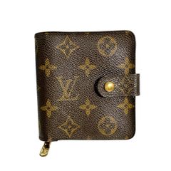 ルイヴィトン M61667 モノグラム カード用ポケットファスナー付 コンパクトジップ 二つ折り財布 LOUIS VUITTON ブラウン