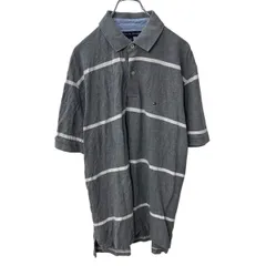 TOMMY HILFIGER 半袖ポロシャツ L グレー×ホワイト トミーヒルフィガー ワンポイントロゴ刺繍 古着卸 アメリカ仕入 a707-5155