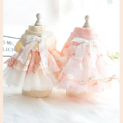 ワンちゃんのお洋服　レースリボンワンピース　アイボリー
