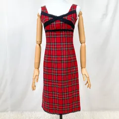 PinkyGirls ピンキーガールズ ワンピース ノースリーブ Iライン チェック柄 赤 レッド y2k 日本製 Sサイズ レディース タイトワンピ ガーリー フェミニン 冬服 秋服 レトロ モード かわいい 人気 コーデ y2k 00s 平成 ギャル