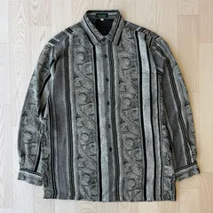 CACCIA 日本製 黒 ヴィンテージ 総柄 長袖シャツ モノトーン系 ペイズリー柄 レトロ デザインシャツ