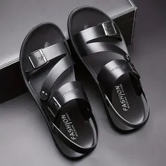 サンダル メンズサンダル メンズ カジュアル ファッションサンダル スリッポン ビーチシューズ 厚手 ラバーソール 調節可能なバックルストラップ メタリックアクセント アウトドア 多目的スリッパ おしゃれなサンダル ブラック