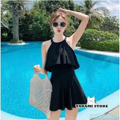 水着 チェック柄 フレア 水着 韓国風 40代 大きいサイズ水着レディース 体型カバー 水着 ワンピース型 ショートパンツサロペット 可愛い スイムウェア ママ水着673