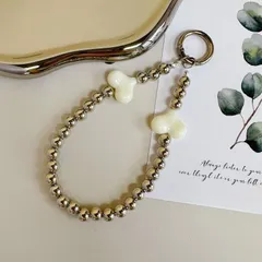 スマホ ストラップ 手首 ハンドストラップ ビーズ ハート おしゃれ かわいい 挟むだけ 落下防止 韓国 女性 人気 携帯ストラップ スマホアクセサリー 全機種対応 (ブラック)