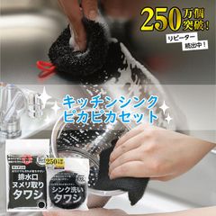 【2個セット】キッチンシンクピカピカセット 250万個突破 リピーター続出中 シンク洗いタワシ 排水口ヌメリ取りタワシ 洗面台洗いタワシ 掃除 便利 洗面 排水溝 水だけ 洗剤なし 水色 ブラック 丸型 ポイント消化 送料無料