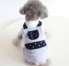 【閉店セール全品半額】ハート＆ストライプワンピース　一体型　ドッキングワンピ　ブルー　犬服　春夏
