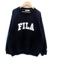 フィラ FILA トレーナー クルーネック 長袖 刺繍 裏起毛 L 紺 ネイビー オフホワイト /HO60