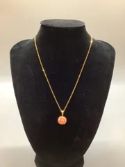 N103 ピンク珊瑚 ネックレス バラ ローズ 洋銀刻印有り 40cm