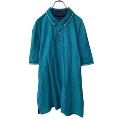 TOMMY HILFIGER 半袖ポロシャツ 2XL シアン トミーヒルフィガー ワンポイントロゴ刺繍 古着卸 アメリカ仕入 a707-5157