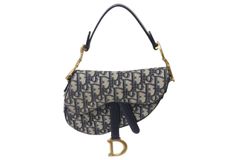 極美品 Christian Dior クリスチャンディオール サドルミニバッグ ハンドバッグ M0456CTZQ オブリーク ネイビー 中古 4b001671