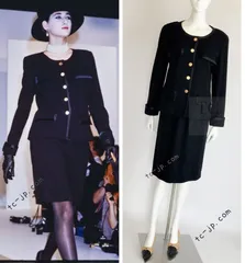 シャネル ヴィンテージ ジャケット スーツ CHANEL ブラック スカート カール・ラガーフェルド作品 ランウェイ エレファント象 ボタン 貴重 超美品 40