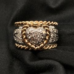 【中古】 PT900 K18YG ﾊｰﾄ ﾀﾞｲﾔﾓﾝﾄﾞﾘﾝｸﾞ ジュエリー 指輪  Silver Gold コンビ #11.5 ﾚﾃﾞｨｰｽ