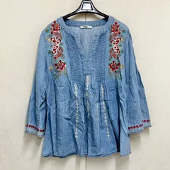 美品　デシグアル　五分丈チュニック　青　花柄刺繍　ビーズ　ロゴ刺繍　38 M 極美品 デシグアル 五分袖チュニック 青 花柄刺繍 ビーズ ロゴ
