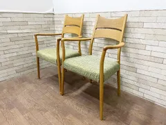 飛騨産業 キツツキマーク アームチェア2脚セット ダイニングチェア 椅子 無垢材 北欧スタイル カバーリング ナチュラル グリーン系(畑599)