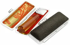 印鑑 石 印鑑セット シトリン 黄水晶 銀行印/認印 12mm 1本 ケース付き 印鑑ケース 朱肉付き 牛もみ皮ケース 旧字 特殊文字 オーダーメイド 作成可