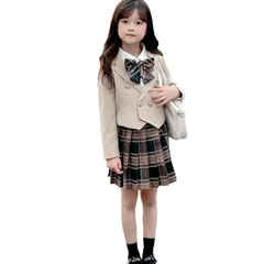 女の子 フォーマルスーツ 4点セット 制服 入学式 蝶ネクタイ付き 子供服 カジュアル 春秋 小学校卒業式 七五三 卒園式 學院風 お宮参り 90-160cm jjfvu