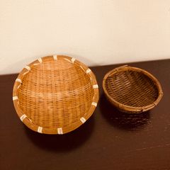 昭和レトロ　小さな丸い竹ざる　二つセット