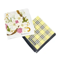 未使用品 Burberry's バーバリーズ  ハンカチ 2枚    ライトブルー イエロー チェック 花柄  レディース 日用品 服飾小物　240002230037