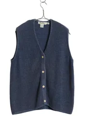 【お得なクーポン配布中!】 90s エディーバウアー コットン ニット ベスト レディース M / オールド リブ編み チャンキー 前開き 重ね着 ジレ 無地 シンプル ワッフル