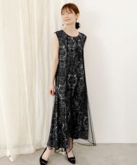 ISScoLar（イズスカラー）海柄ドットチュール重ねワンピース　ブラック、ネイビー　552219