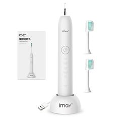 Imay充電式電動音波ブラシ　歯ブラシ2本付き