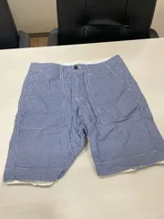 【管理番号-P】バーバリー　ブラックレーベル　リバーシブルハーフパンツ　青チェック　白　D1R84-131-02　ウエスト76　8