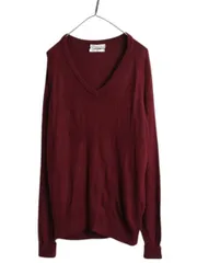 【お得なクーポン配布中!】 80s USA製 クリスチャン ディオール アクリル ニット セーター メンズ М 古着 ヴィンテージ 長袖ニット Vネック 薄手 ワンポイント エンジ