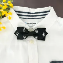 【匿名配送】キッズ蝶ネクタイ　黒×黒エンブレム　七五三　結婚式　発表会　卒園式　入学式　ハンドメイド　写真撮影