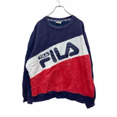FILA プリントスウェット トレーナー XXLサイズ フィラ バックプリント ビッグサイズ ネイビー ホワイト 古着卸 アメリカ仕入 t2406-3210