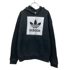 adidas プリントスウェット パーカー M ブラック ホワイト アディダス プルオーバー ビックプリント 古着卸 アメリカ仕入 a709-6060