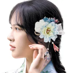 OTAKUMARKET 髪飾り 浴衣 成人式 花 七五三 袴 着物 髪 飾り 和装 卒業式 結婚式 髪 飾り 振袖 髪留め コーム ヘアアクセサリー 3カラー1点 (ブルー)