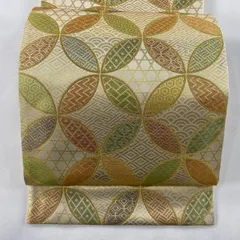 袋帯 美品 逸品 川島織物 落款 七宝繋ぎ 有職文様 箔 金糸 金色