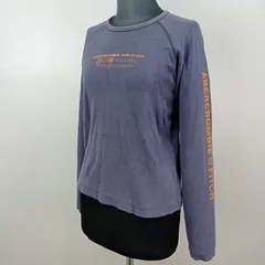 古着 アバクロ Y2K Abercrombie USA製 長袖 Tシャツ M ダメージ ロゴプリント ラグラン カットソー ネイビー メンズ レディース ユニセックス