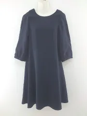 ◇ アサクラ レース 七分袖 膝丈 ワンピース サイズ36 ネイビー レディース P  【1209300005671】